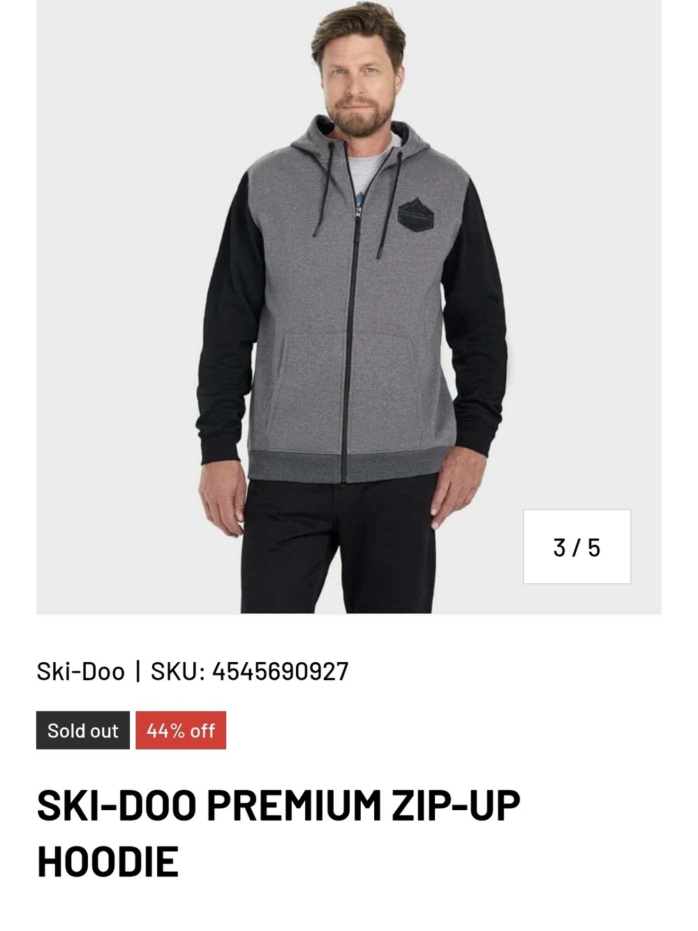 Ski-Doo Men’s Gray & Black Premium Zip-Up Hoodie